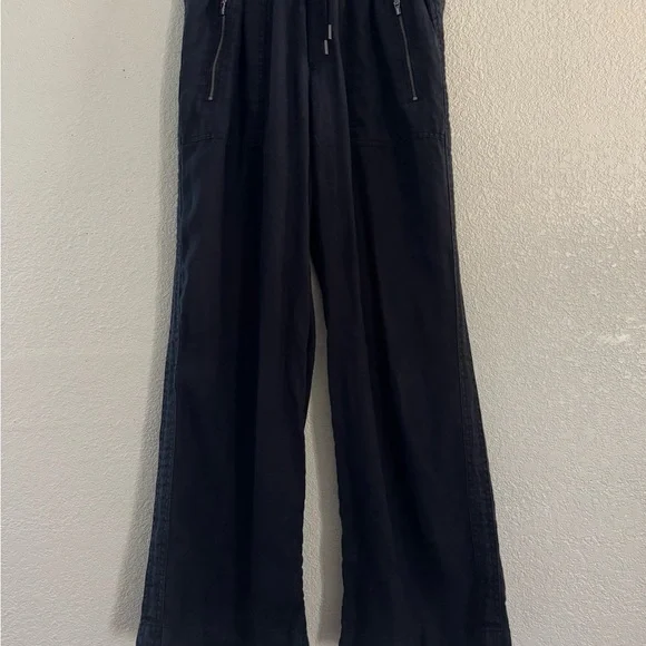 Athleta Pants 12P Cabo Wide-Leg High Rise Joggers Black Linen - Picture 5 of 12